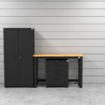 Garage storage cabinets with 1 locker, 1 tool cabinet and 48 inch solid wood worktop