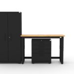Garage storage cabinets with 1 locker, 1 tool cabinet and 48 inch solid wood worktop