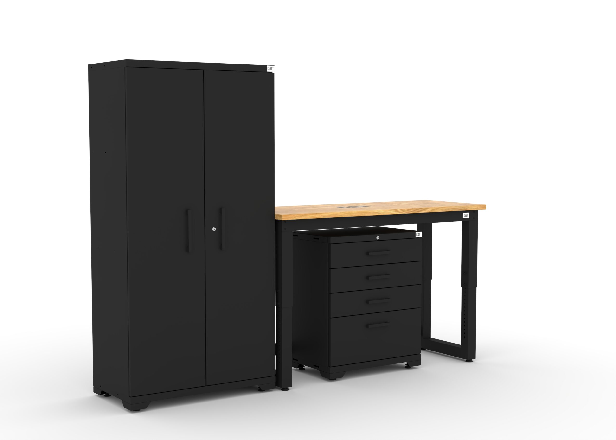 CAT-FWSETD_right Garage storage cabinets with 1 locker, 1 tool cabinet and 48 inch solid wood worktop