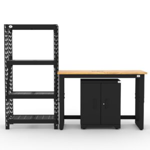 CAT garage storage cabinet set with 1 shelving unit, 1 base cabinet and 48 inch workbench