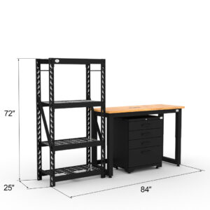 Garage storage cabinets with 1 shelving unit, 1 tool cabinet and 48 inch solid wood workbench