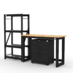 Garage storage cabinets with 1 shelving unit, 1 tool cabinet and 48 inch solid wood workbench