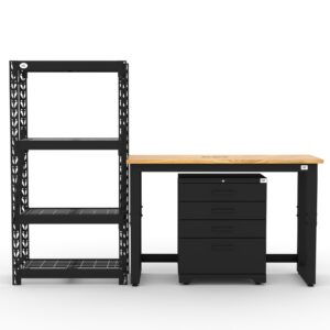 Garage storage cabinets with 1 shelving unit, 1 tool cabinet and 48 inch solid wood workbench