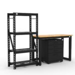 Garage storage cabinets with 1 shelving unit, 1 tool cabinet and 48 inch solid wood workbench