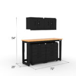 Garage storage cabinets with 2 wall cabinets, 2 base cabinets and 72 inch solid wood worktop