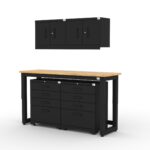 Garage storage cabinets with 2 wall cabinets, 2 base cabinets and 72 inch solid wood worktop