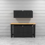 Garage storage cabinets with 2 wall cabinets, 2 base cabinets and 72 inch solid wood worktop