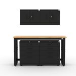 Garage storage cabinets with 2 wall cabinets, 2 base cabinets and 72 inch solid wood worktop