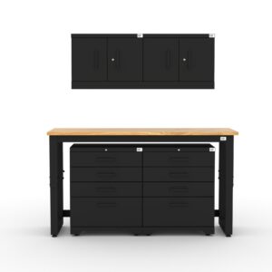 Garage storage cabinets with 2 wall cabinets, 2 base cabinets and 72 inch solid wood worktop