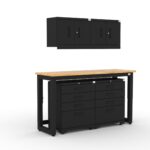 Garage storage cabinets with 2 wall cabinets, 2 base cabinets and 72 inch solid wood worktop
