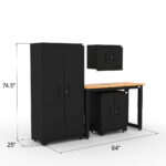 Garage storage cabinets with 1 locker, 1 wall cabinet, 1 base cabinet and 48 inch solid wood workbench