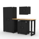 CAT garage storage cabinet set with 1 locker, 1 wall cabinet, 1 base cabinet and 48 inch workbench