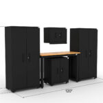 Garage storage cabinets with 2 lockers, 1 wall cabinet, 1 base cabinet and 48 inch solid wood workbench