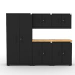 Garage storage cabinets with 1 locker, 2 wall cabinets, 2 base cabinets and 56 inch solid wood worktop