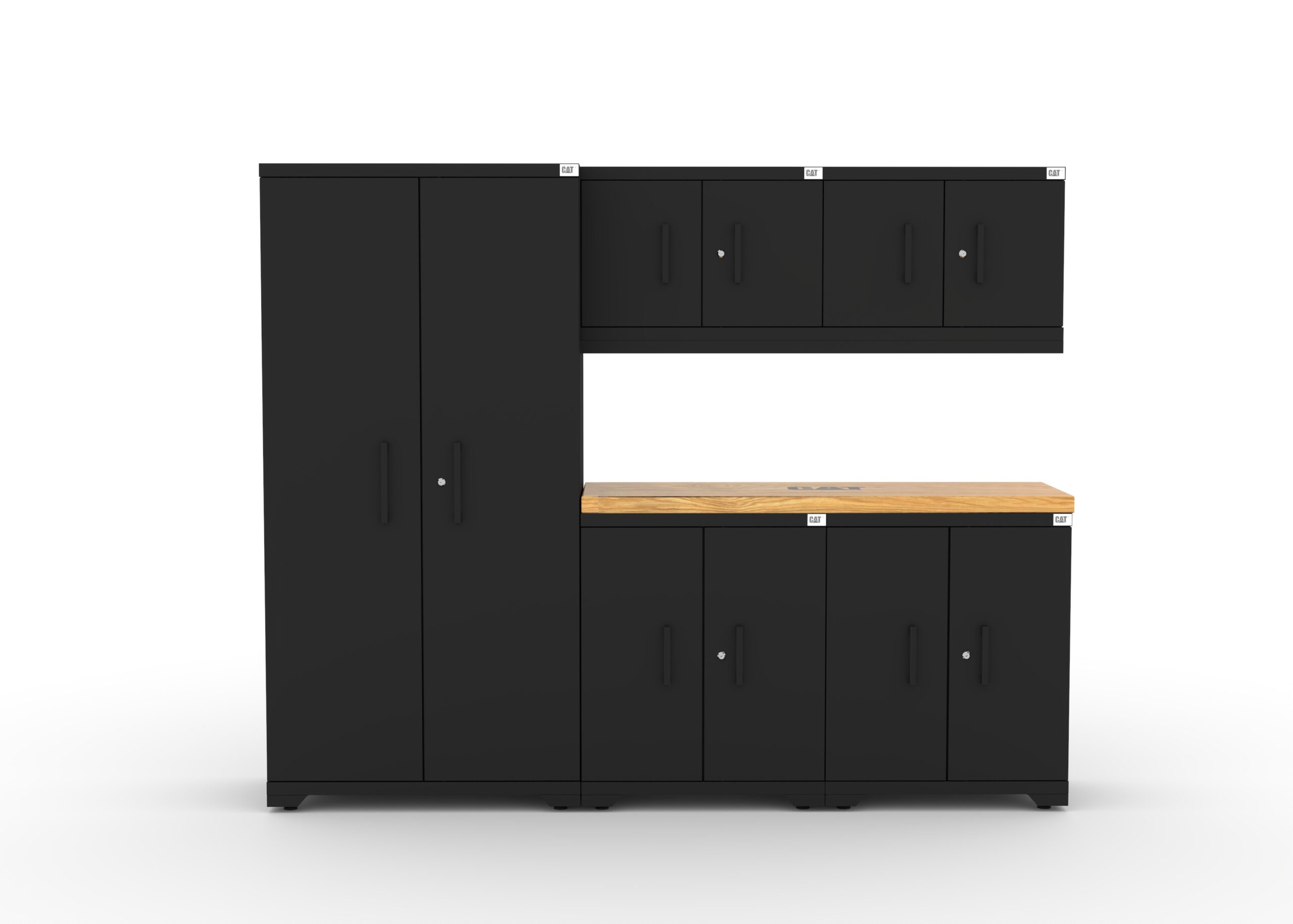 CAT-FWSETK_main Garage storage cabinets with 1 locker, 2 wall cabinets, 2 base cabinets and 56 inch solid wood worktop