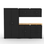 Garage storage cabinets with 1 locker, 2 wall cabinets, 1 base cabinet, 1 tool cabinet and 56 inch worktop