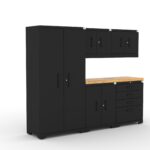Garage storage cabinets with 1 locker, 2 wall cabinets, 1 base cabinet, 1 tool cabinet and 56 inch worktop