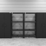 CAT garage storage cabinet set with 1 locker, 2 wall cabinets, 1 base cabinet and 1 tool cabinet