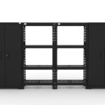 CAT garage storage cabinet set with 1 locker, 2 wall cabinets, 1 base cabinet and 1 tool cabinet