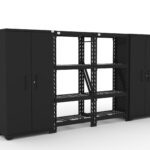 CAT garage storage cabinet set with 1 locker, 2 wall cabinets, 1 base cabinet and 1 tool cabinet