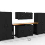 CAT fully-welded garage storage cabinets with 2 lockers, 2 wall cabinets and 2 base cabinets