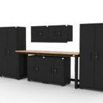 CAT fully-welded garage storage cabinets with 2 lockers, 2 wall cabinets and 2 base cabinets