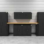 CAT fully-welded garage storage cabinets with 2 lockers, 2 wall cabinets and 2 base cabinets