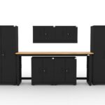 CAT fully-welded garage storage cabinets with 2 lockers, 2 wall cabinets and 2 base cabinets