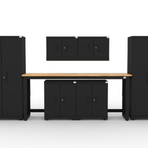 CAT fully-welded garage storage cabinets with 2 lockers, 2 wall cabinets and 2 base cabinets