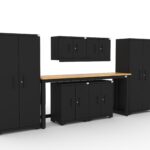 CAT fully-welded garage storage cabinets with 2 lockers, 2 wall cabinets and 2 base cabinets