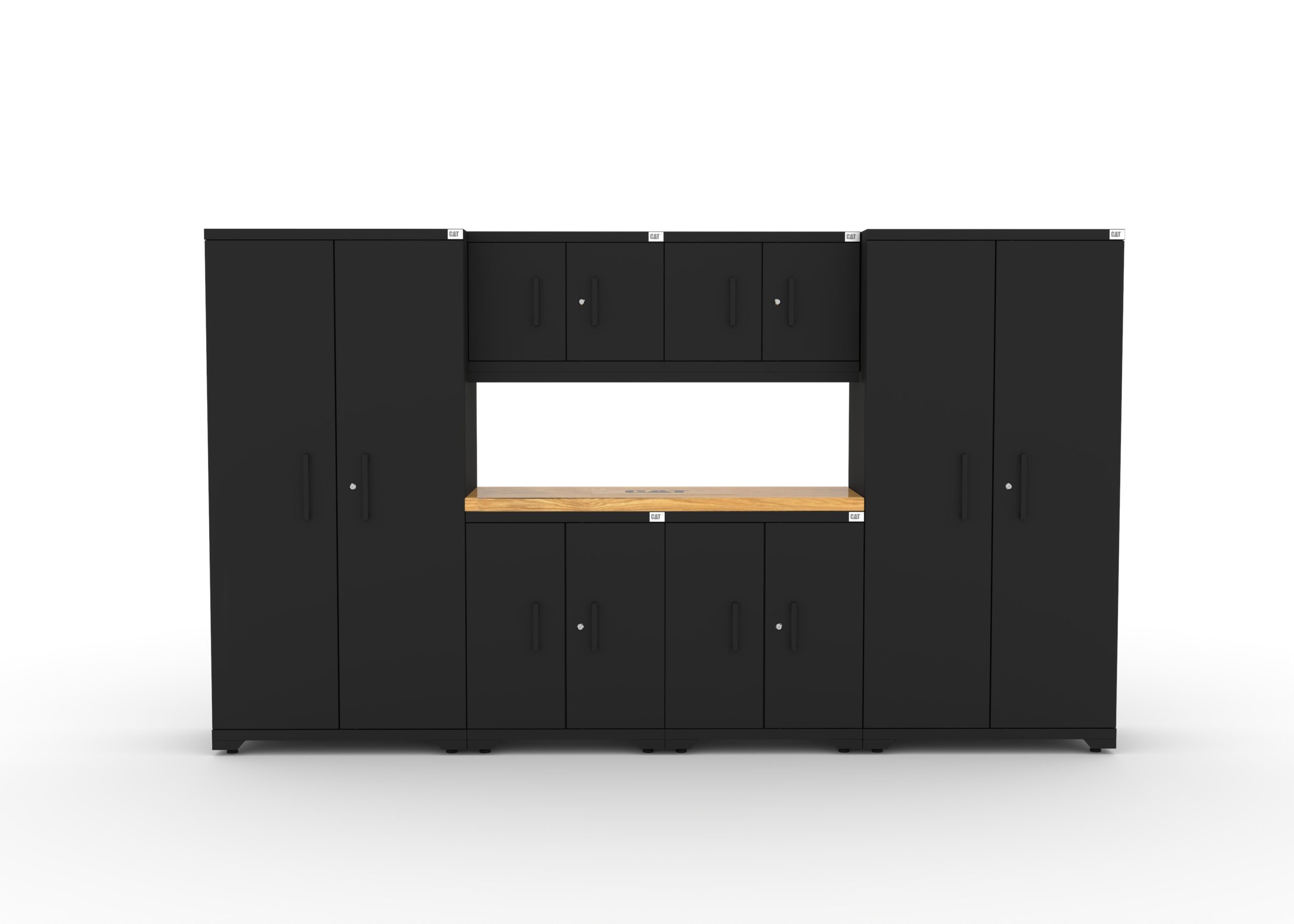 CAT-FWSETO_main Garage storage cabinets with 2 lockers, 2 wall cabinets, 2 base cabinets and 56 inch solid wood worktop