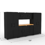 CAT fully-welded garage storage cabinets with 2 lockers, 2 wall cabinets and 2 base cabinets