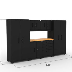 CAT fully-welded garage storage cabinets with 2 lockers, 2 wall cabinets and 2 base cabinets