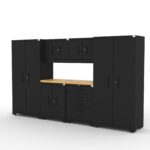 CAT fully-welded garage storage cabinets with 2 lockers, 2 wall cabinets and 2 base cabinets