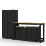 Garage storage cabinets with 1 locker, 1 wall cabinet and 1 base cabinet