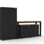 Garage storage cabinets with 1 locker, 1 wall cabinet and 1 base cabinet