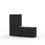 CAT steel garage storage cabinets with workbench setup
