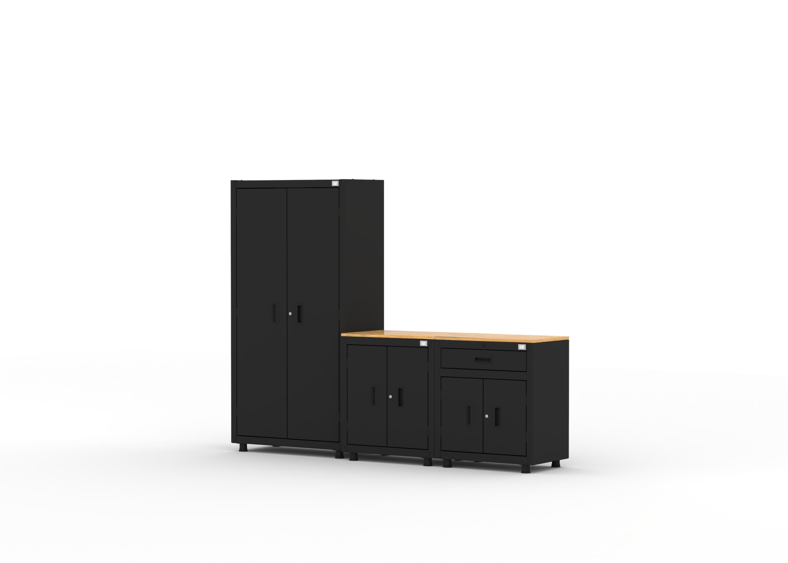CAT-RTASETC_left CAT steel garage storage cabinets with workbench setup