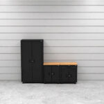 CAT steel garage storage cabinets with workbench setup