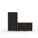 CAT steel garage storage cabinets with workbench setup