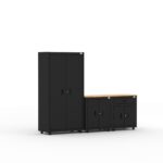 CAT steel garage storage cabinets with workbench setup