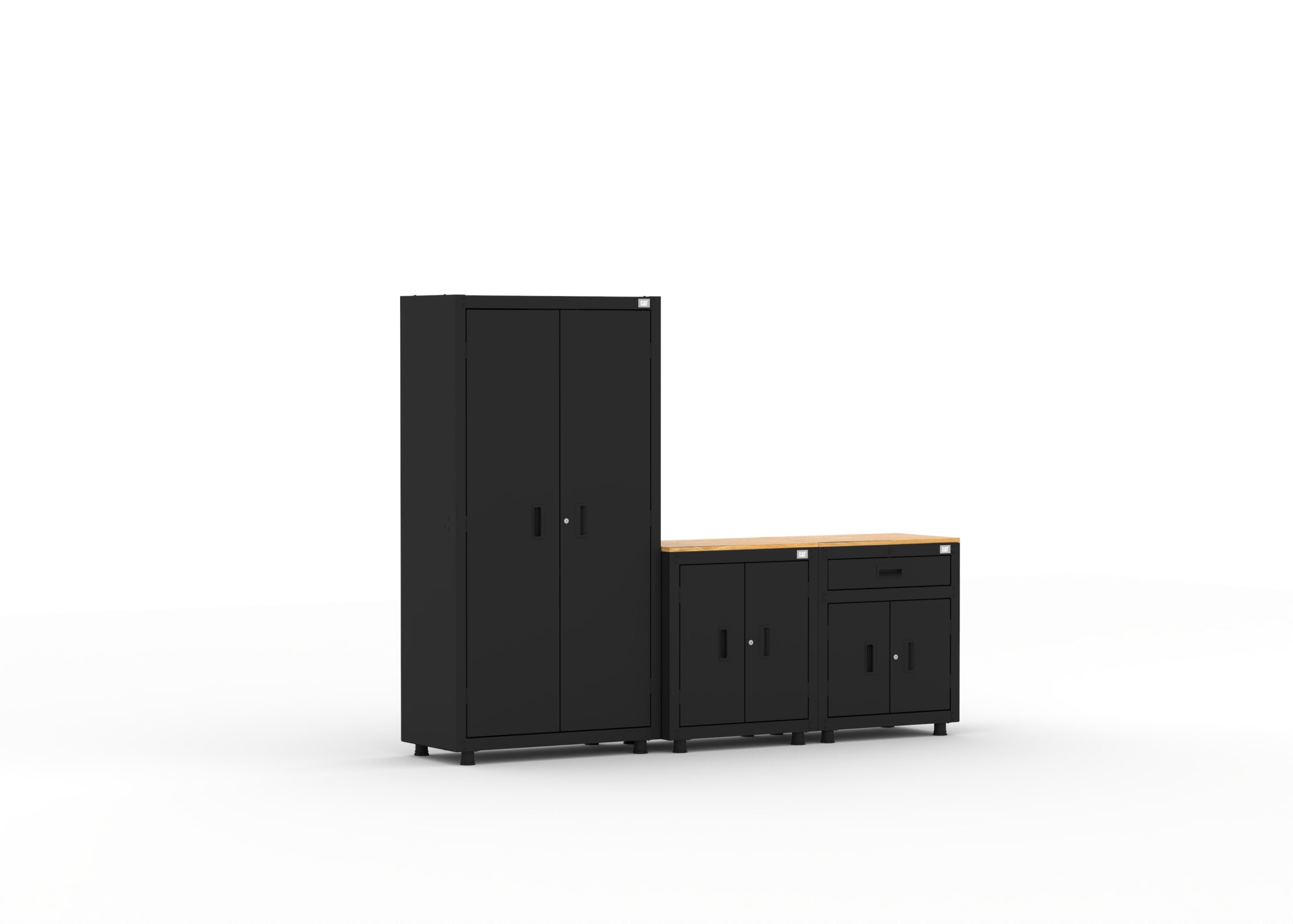CAT-RTASETC_right CAT steel garage storage cabinets with workbench setup
