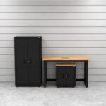 Ready-to-assemble CAT steel garage cabinet system with locker storage