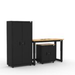 Ready-to-assemble CAT steel garage cabinet system with locker storage
