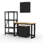 CAT storage cabinet set with 1 wall cabinet, 1 base cabinet and 48 inch workbench