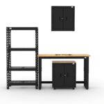 CAT storage cabinet set with 1 wall cabinet, 1 base cabinet and 48 inch workbench