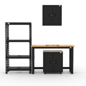 CAT storage cabinet set with 1 wall cabinet, 1 base cabinet and 48 inch workbench