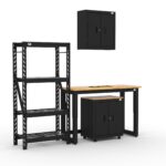CAT storage cabinet set with 1 wall cabinet, 1 base cabinet and 48 inch workbench