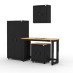 CAT storage cabinet set with 1 locker, 1 wall cabinet, 1 base cabinet and 48 inch workbench