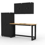 CAT storage cabinet set with 1 locker, 2 wall cabinets and 72 inch workbench